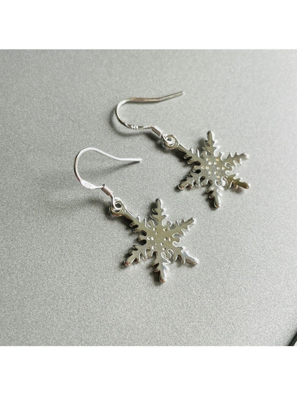 Snowflake Dangle Sterling Silver Earrings Festive Frozen Winter Christmas - Picture 7 of 8